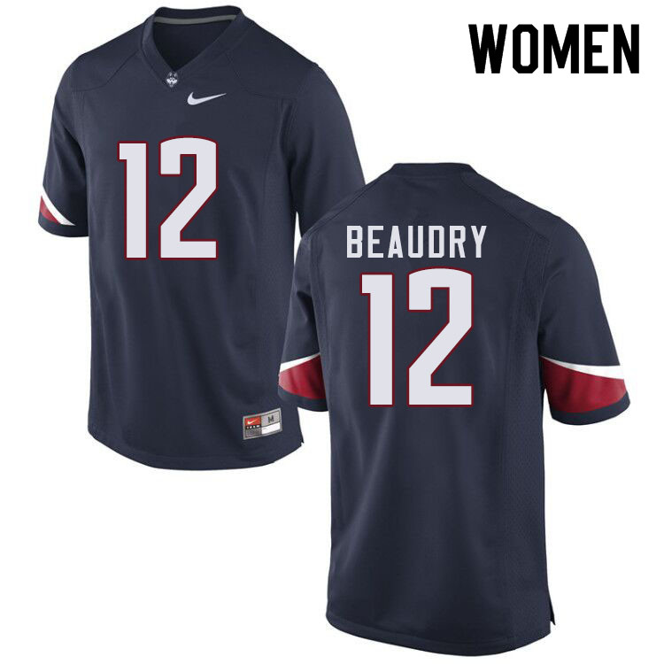 Women #12 Mike Beaudry Uconn Huskies College Football Jerseys Sale-Navy - Click Image to Close